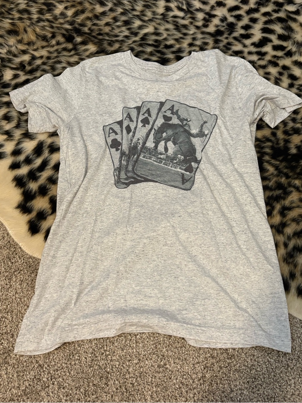 Gray Graphic Tee with Ace Playing Card Design